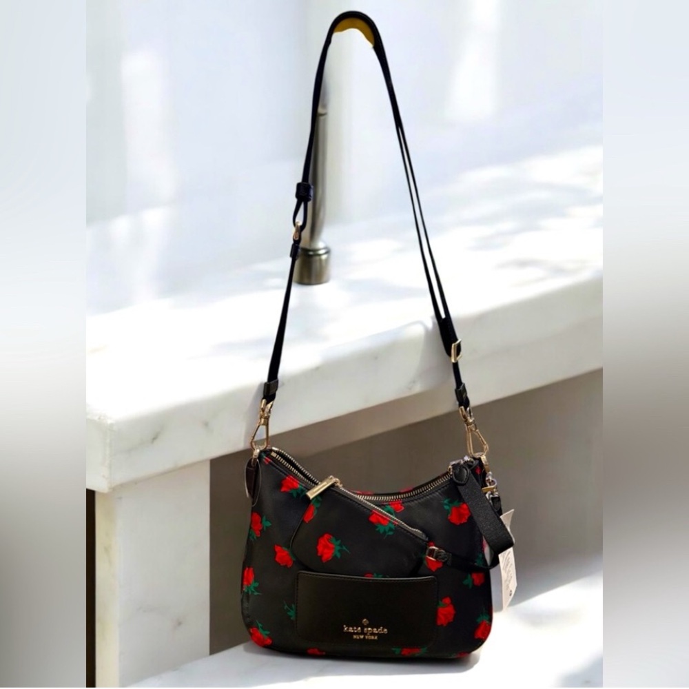 NWT Kate Spade Crossbody/Shoulder Bag with Floral Design and matching coin purse - Picture 2 of 4